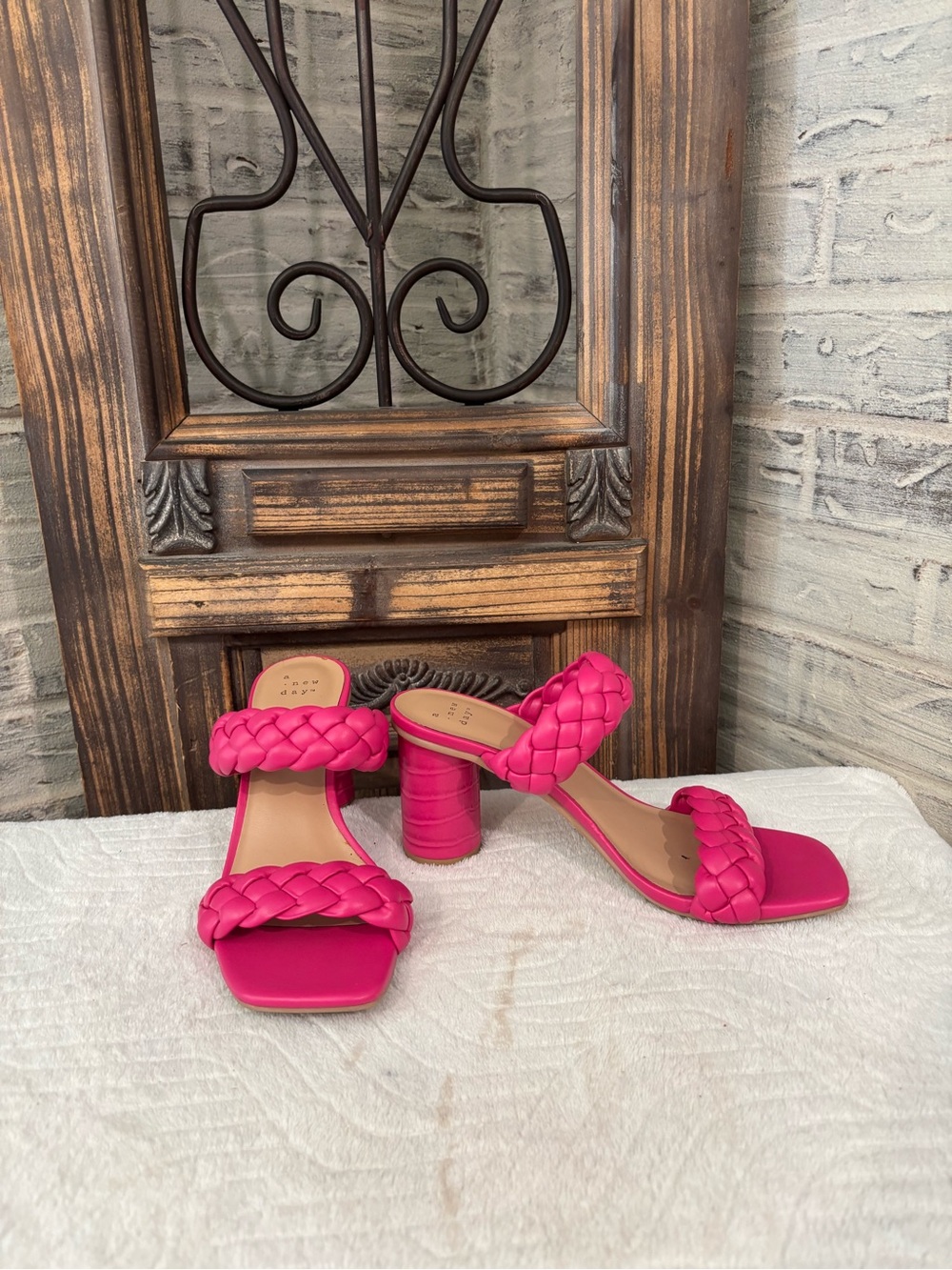 a new day Hot Pink Braided Block Heel Sandals